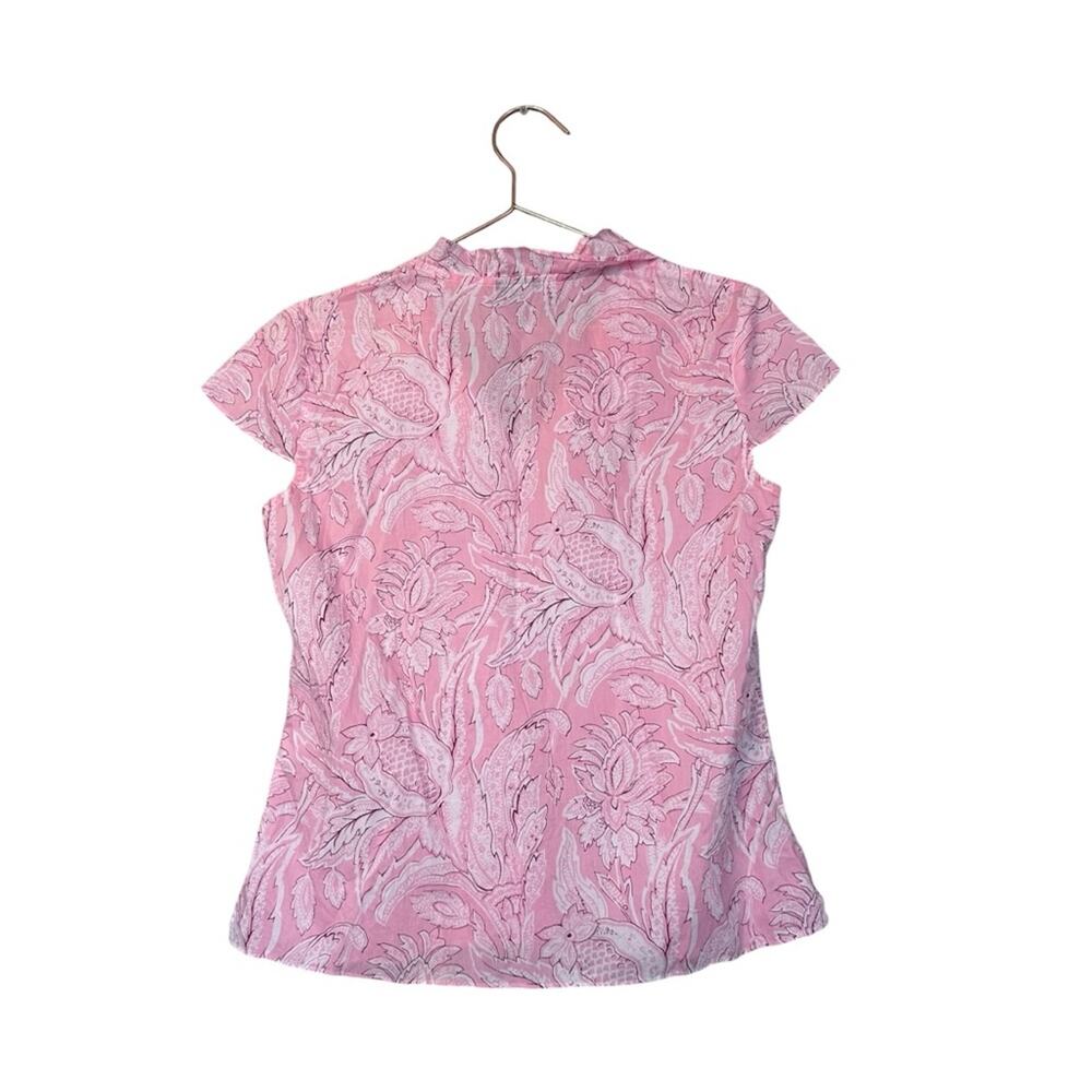Talbots petite small pink floral sleeveless ruffle neck - Picture 4 of 7